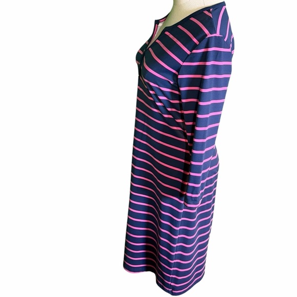 J. McLaughlin ‘Lynn’ Henley Dress in Navy Blue & Pink Stripe with Button Bust S - Picture 6 of 14